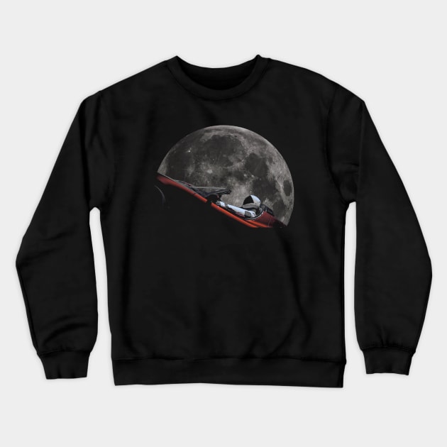 Starman In Orbit Around The Moon Crewneck Sweatshirt by Nerd_art